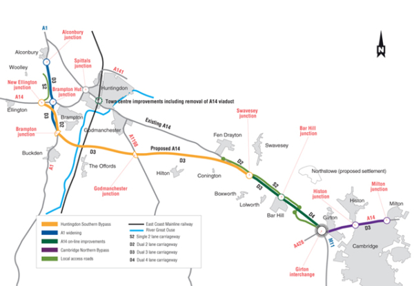 A14 Cambridge to Huntingdon Annex A the proposed route