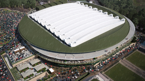 NOT A PHOTOGRAPH. Computer generated image of an aerial view of the roof on No.1 Court. TO be completed by 1919. At The All England Lawn Tennis Club, Wimbledon. Credit: AELTC/KSS Design Group Ltd.