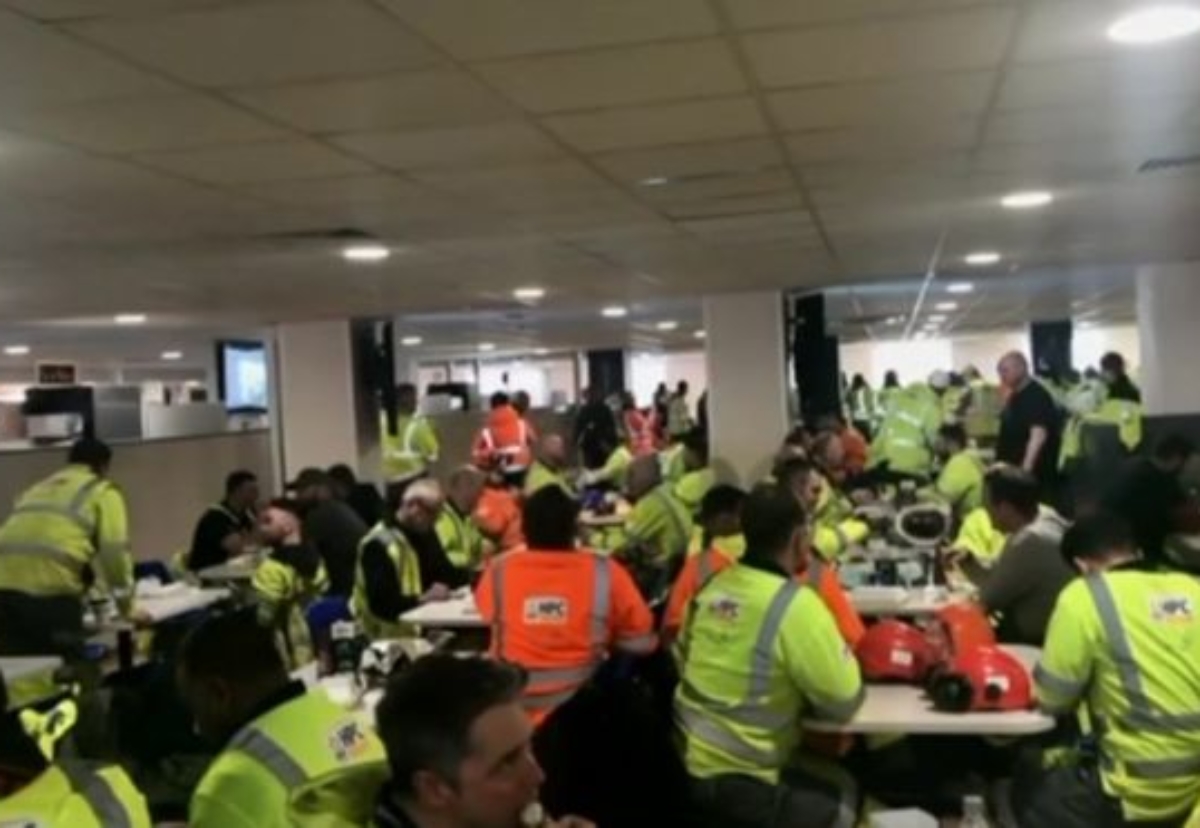 Workers stage sit-in. Picture courtesy of the BBC