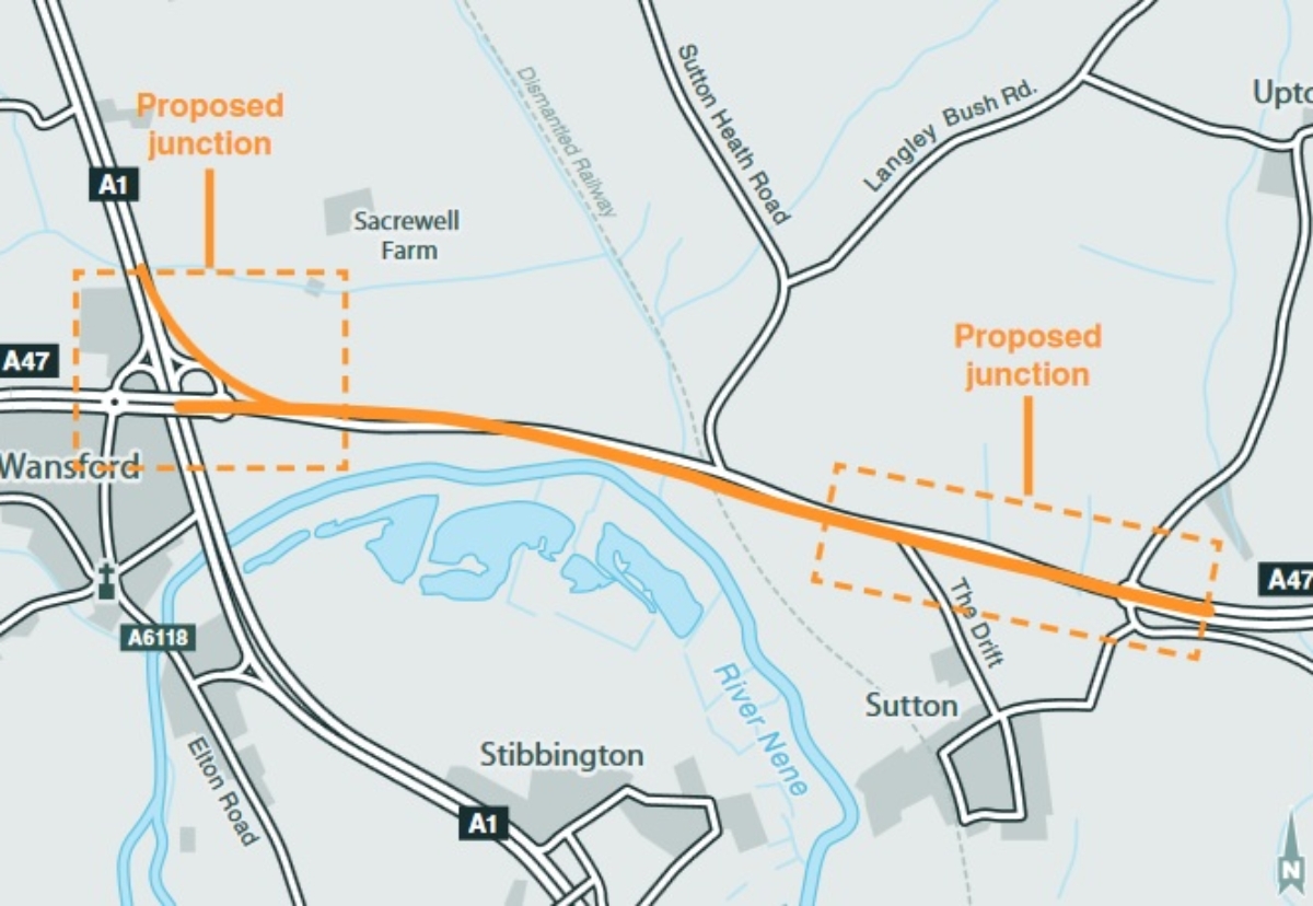 A47 between the Wansford junction with the A1 and the Nene Way roundabout near Sutton carries over 34,000 vehicles each day.