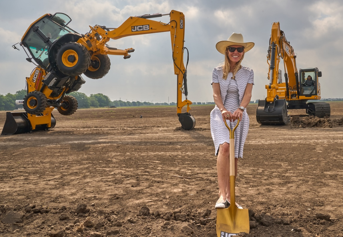 Ground breaking event at JCB factory in Texas last year. Plant will now be scaled up in size mid way through construction