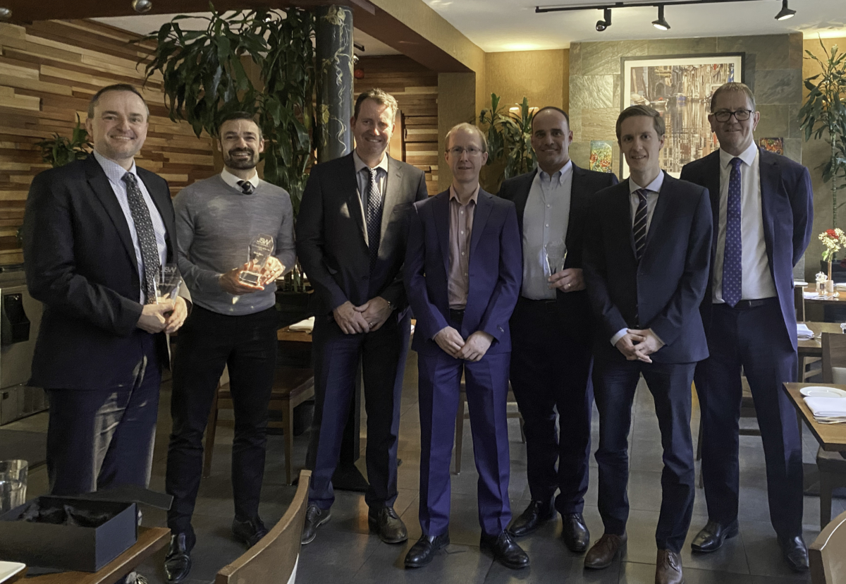 The J S Wright supplier award winners with their hosts at Cucina Rustica in Birmingham: from left to right, SAV Systems Director Jan Hansen, Mec-Serv Director Matt Pullin, J S Wright Managing Director Phil Leech, J S Wright Finance Director Martin Roberts, R&M Fixings & Supports Director Steve Cargill, SAV Systems Head of Strategic Business Development Silas Flytkjaer and J S Wright National Design and Estimating Director Andrew Smith