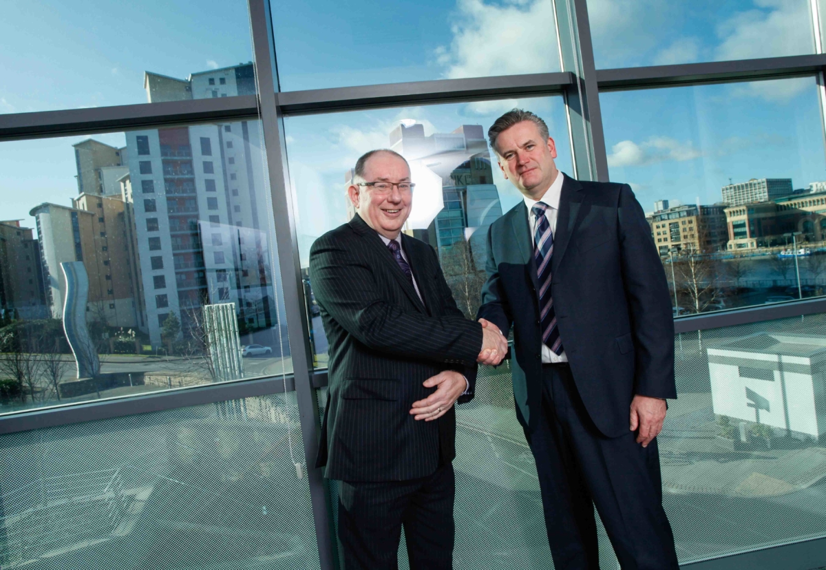 Robertson Construction England MD Andy McLeod (right) welcomes Garry Hope to his post as regional MD of the North East England operation.