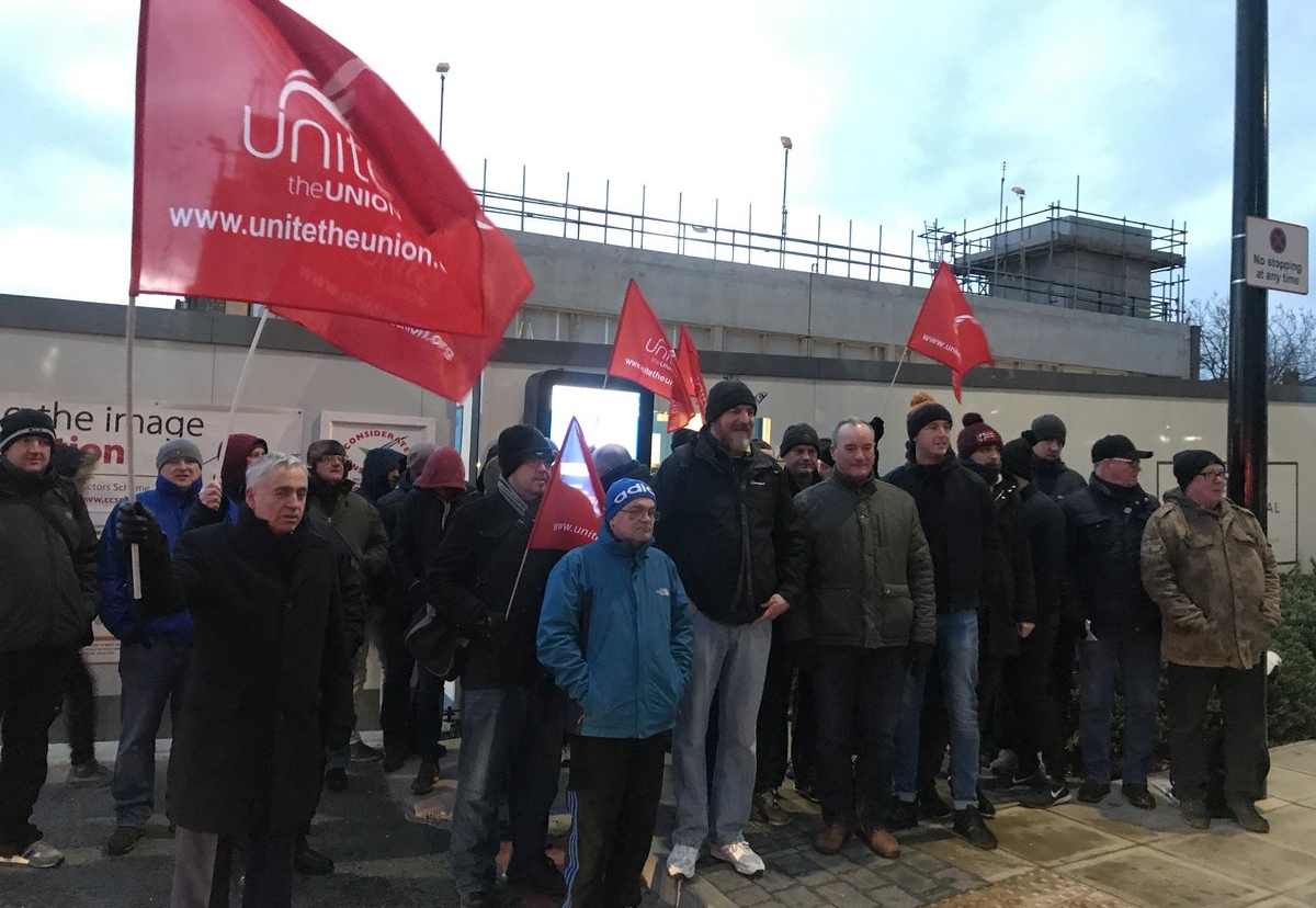 Workers staged a demonstration at Crossrail on Wednesday. Picture courtesy of Twitter/Unite the Resistance