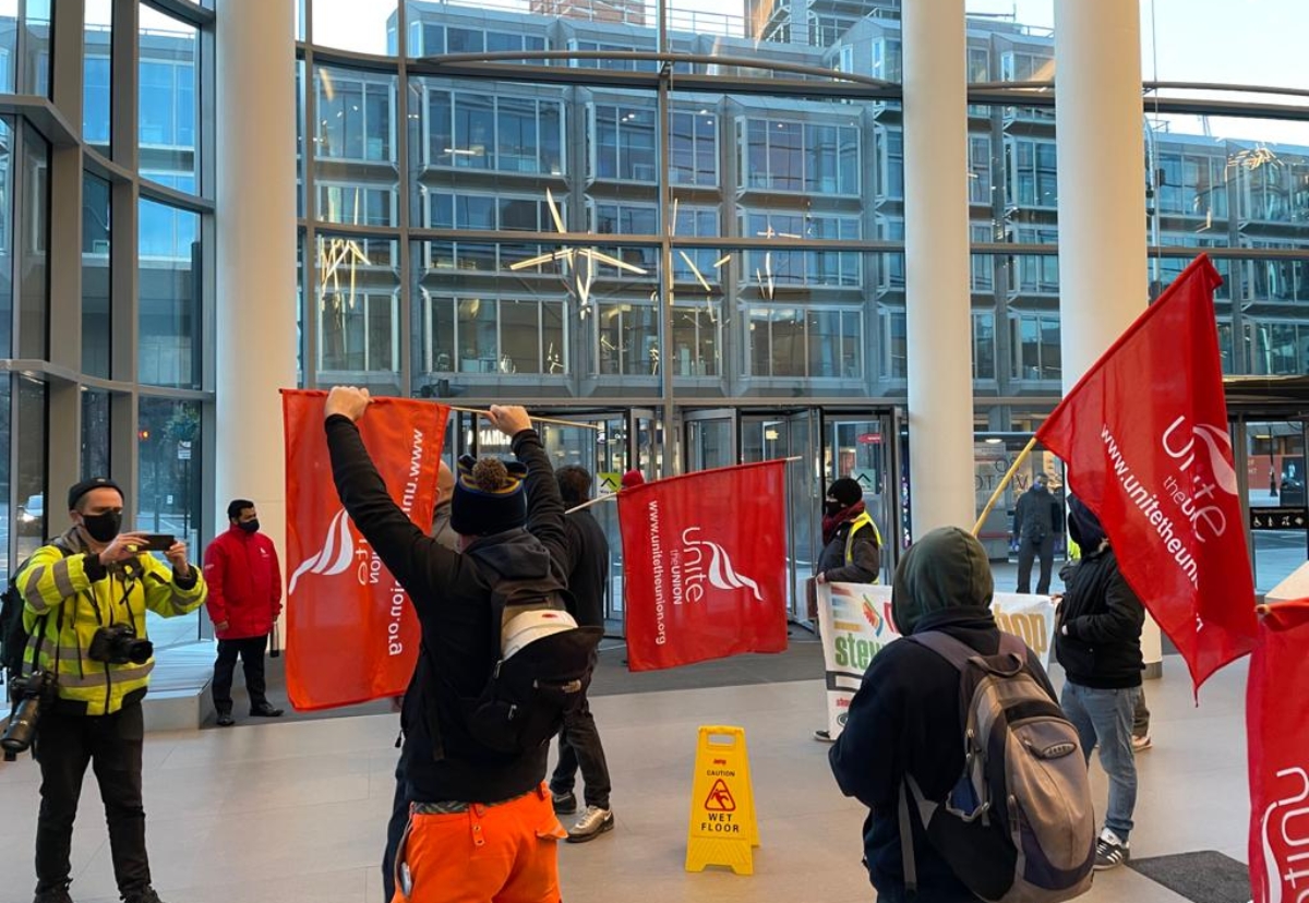 Electricians stage a protest at EDF offices
