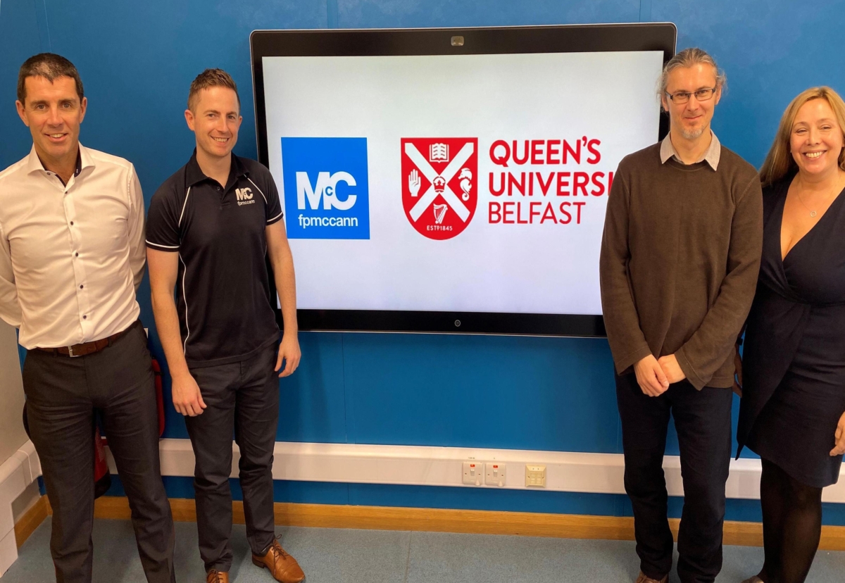 FP McCann’s Managing Director Don Mulholland and Dr Philip Crossett pictured with Dr Jacek Kwasny and Professor Su Taylor from Queen’s University Belfast