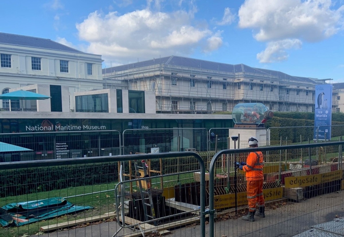 Phase Two of the construction of new water infrastructure between Deptford Water Treatment Works (WTW) and the Greenwich Peninsular runs in front of the National Maritime Museum