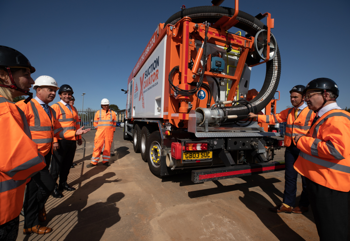 Sir Geoffrey Clifton-Brown with Hercules MD Brusk Korkmaz examining the new suction excavators