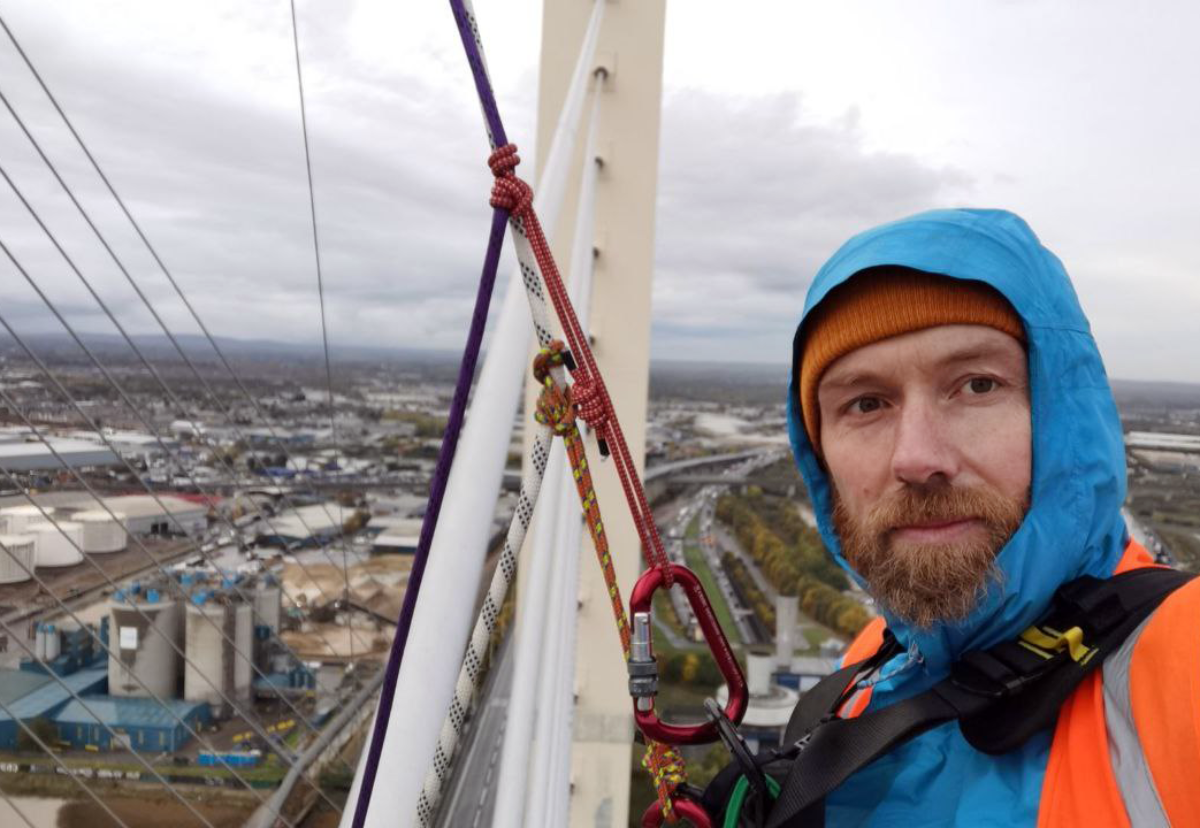 Trowland was still 84metres up the bridge on Tuesday morning