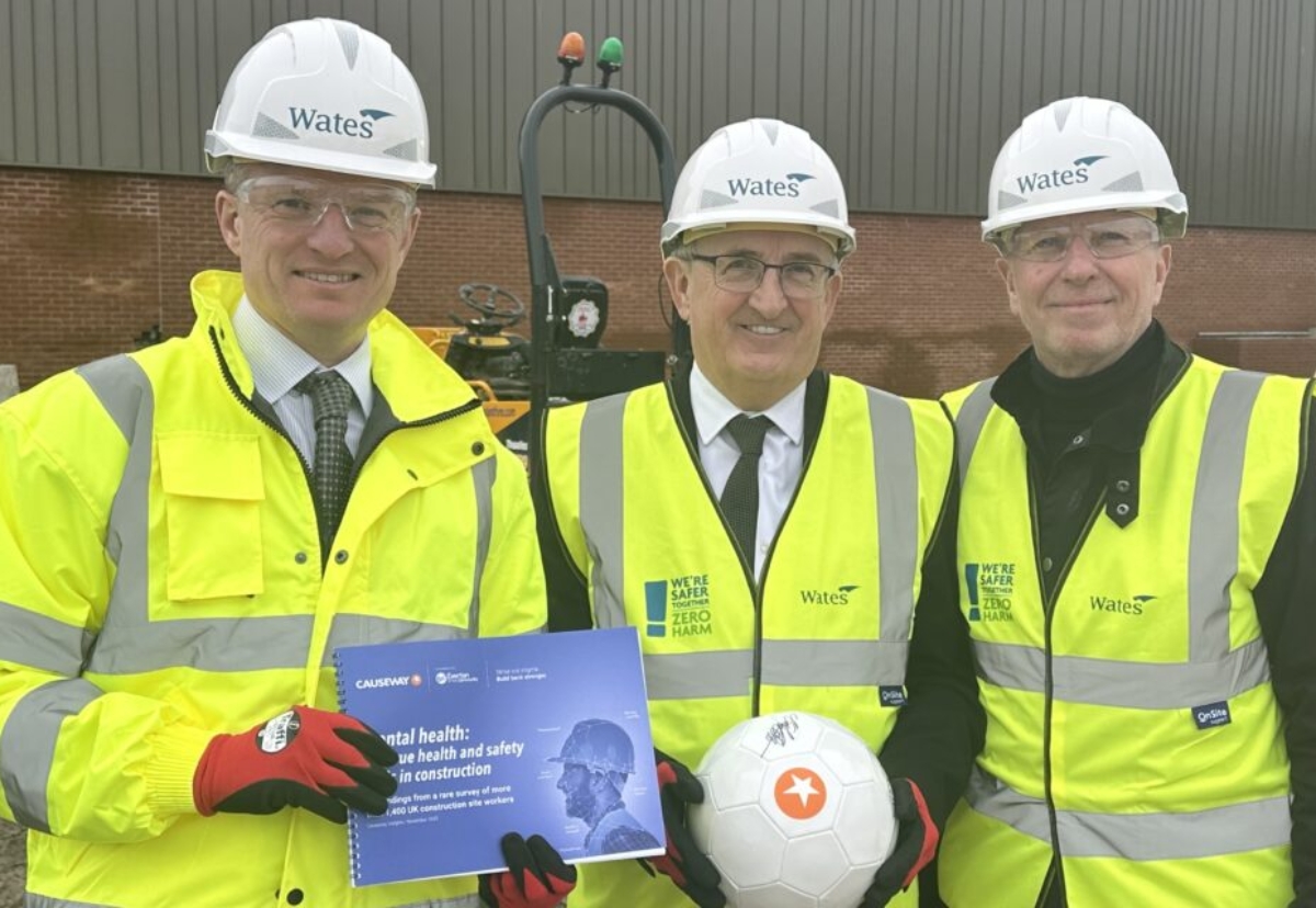 L/R: Council Chief Executive, Stephen Young, Council Leader Cllr Mike Wharton, and former Everton and England star, Trevor Steven –  Mental Health Ambassador for Causeway Technologies.