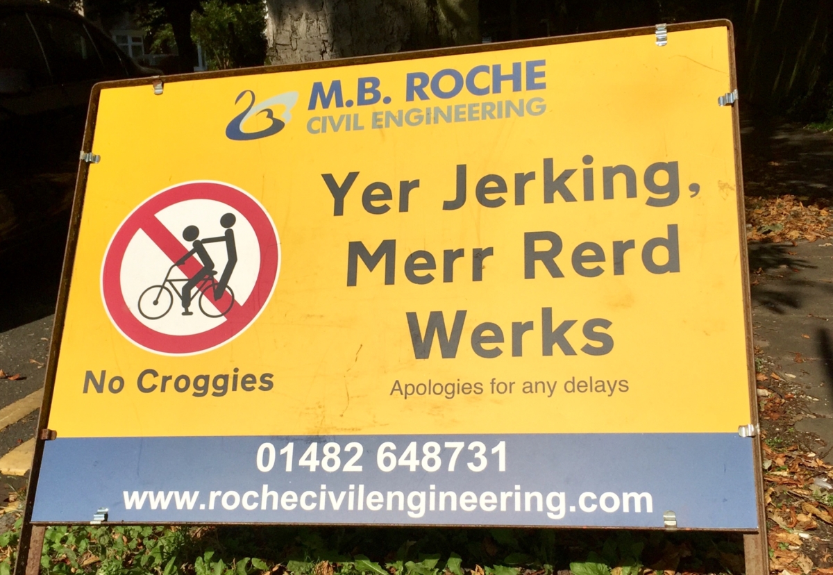 The latest Hull sign. A croggie is local slang for a lift on someone else's bike