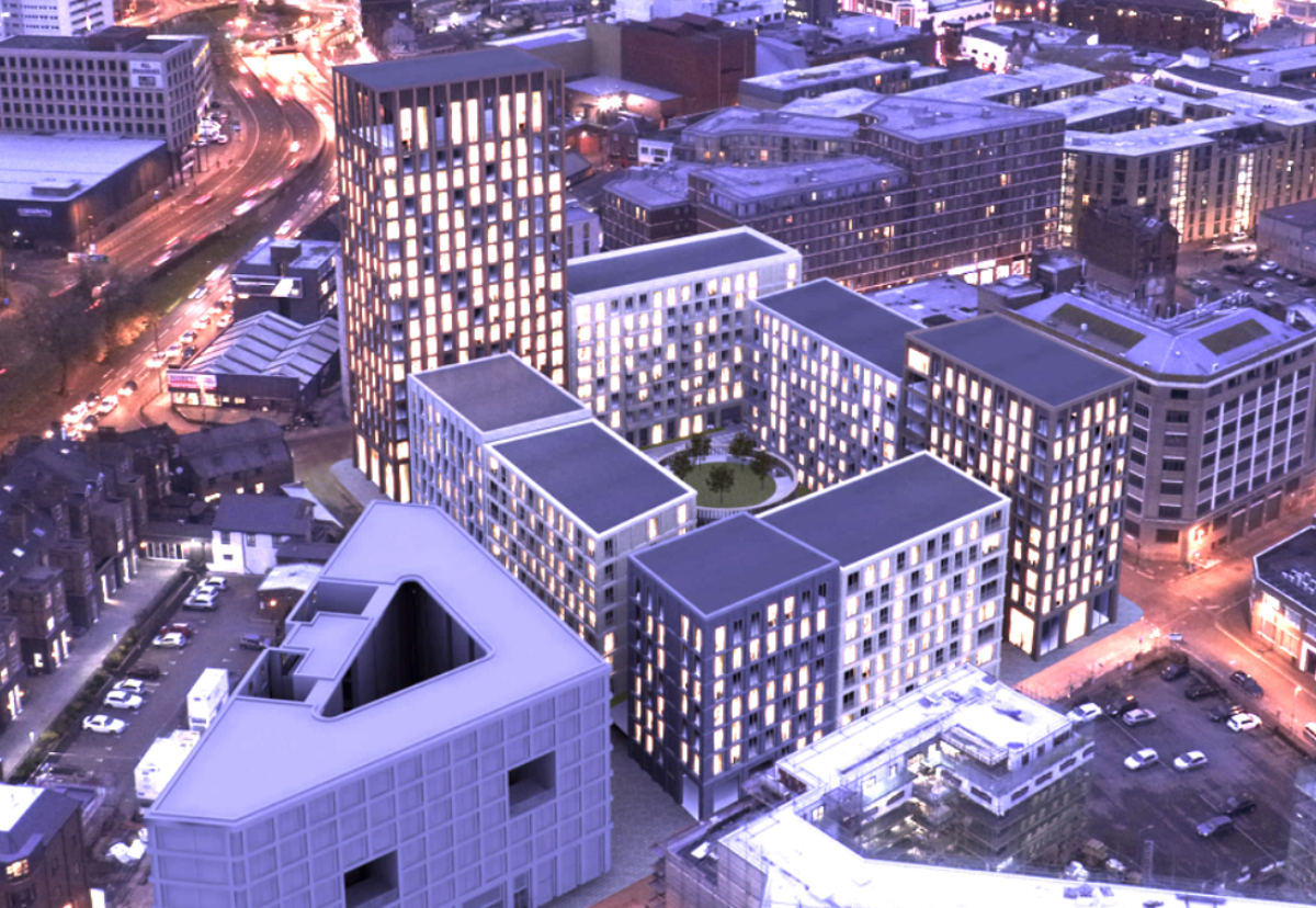 King's Street Baths site in Birmingham. Planned new blocks top left of cluster