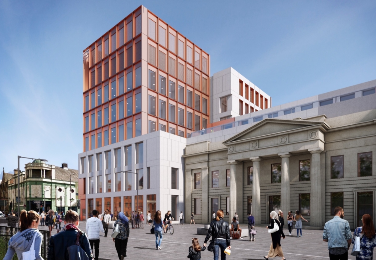 New Arts and Humanities building includes the retained old facade of the former Town Hall