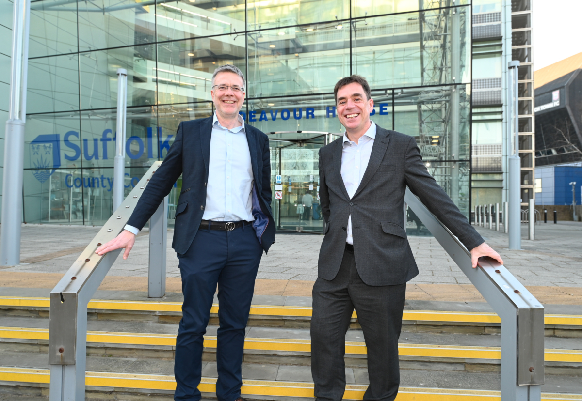 Matthew Riches, Operations Director for Milestone (right) with Councillor Paul West, Suffolk County Council’s cabinet member for Ipswich, operational highways