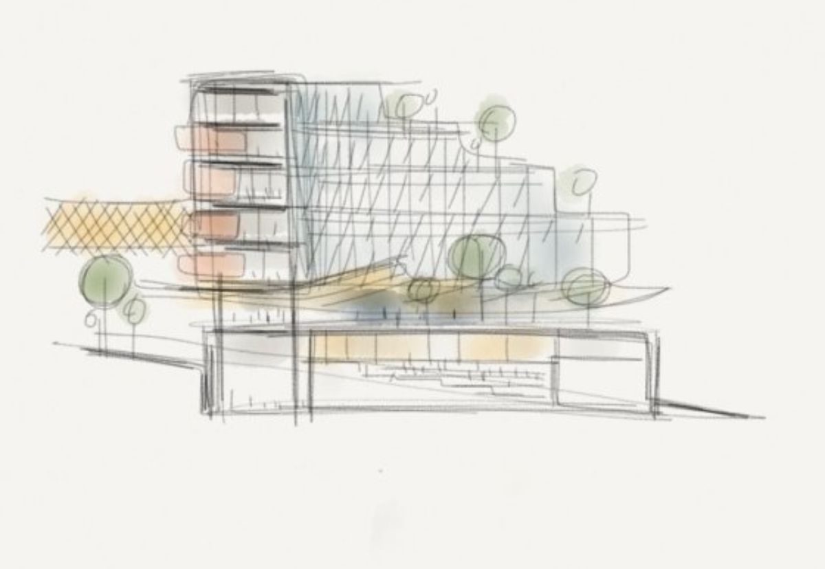 Sketch of learning and teaching centre building at Science Central in Newcastle