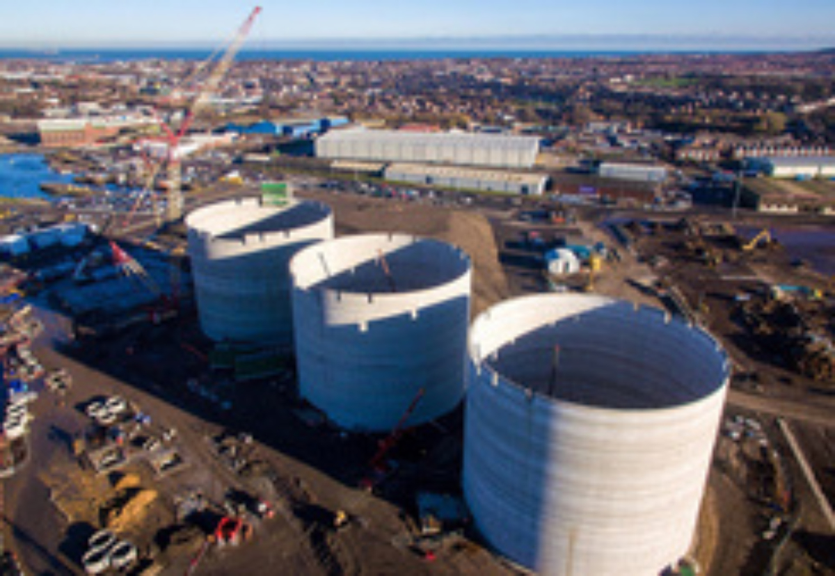 Pellet storage silos during construction at the Port of Tyne