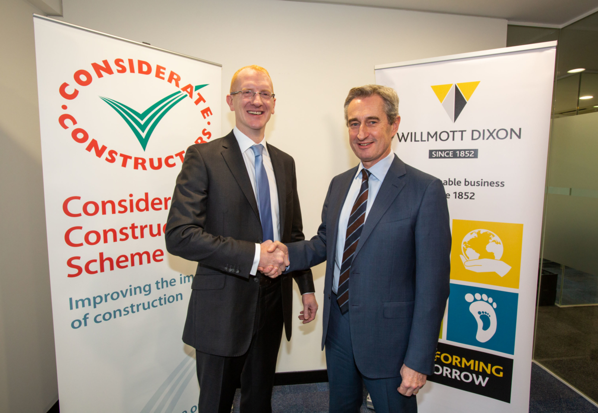 Edward Hardy, Chief Executive of the Considerate Constructors Scheme, with Rick Willmott, Group Chief Executive of Willmott Dixon