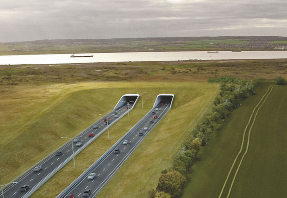 Northern portal of two-mile long dual carriageway crossing between Tilbury and Gravesend