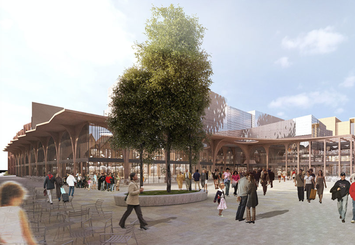 Market Square looking towards the market and cinema, with the Storyhouse cultural centre to the right 