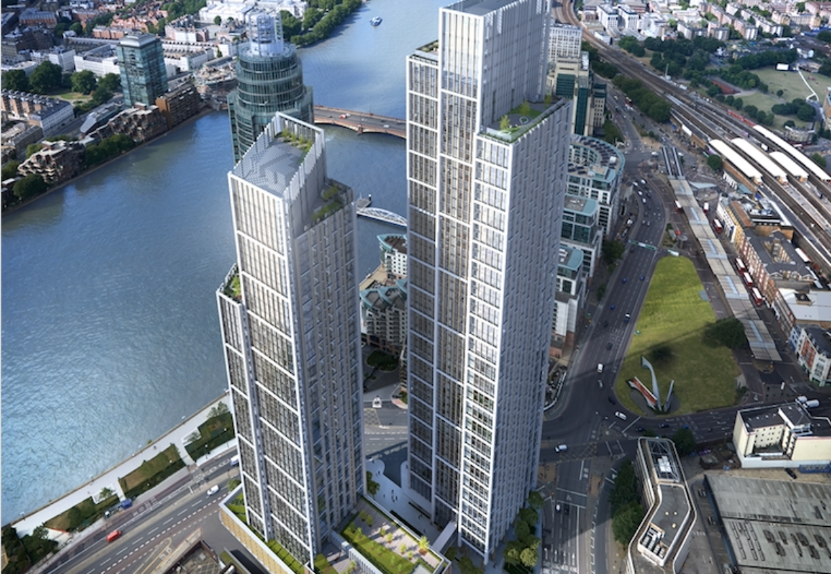 One Nine Elms twin towers are to rise above the neighboring 1 St George skyscraper