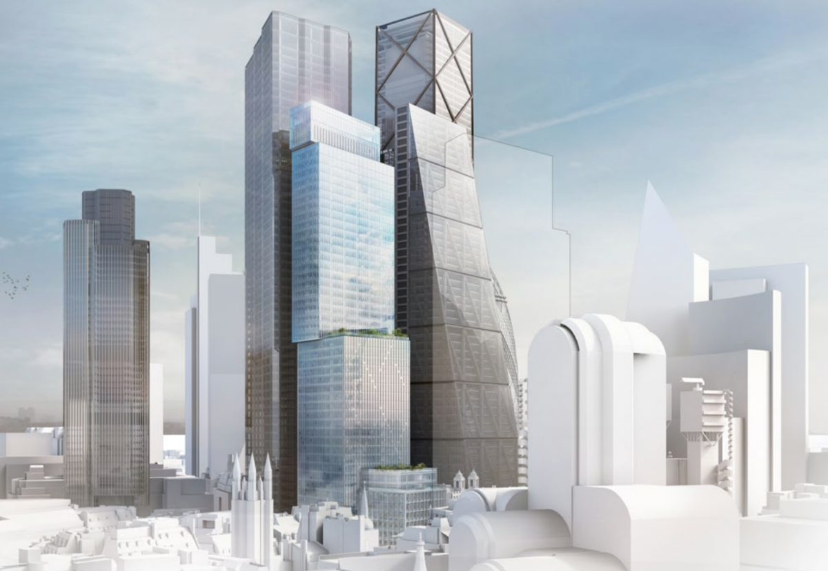 150 Leadenhall Street with planned cluster around the Cheesegrater in London