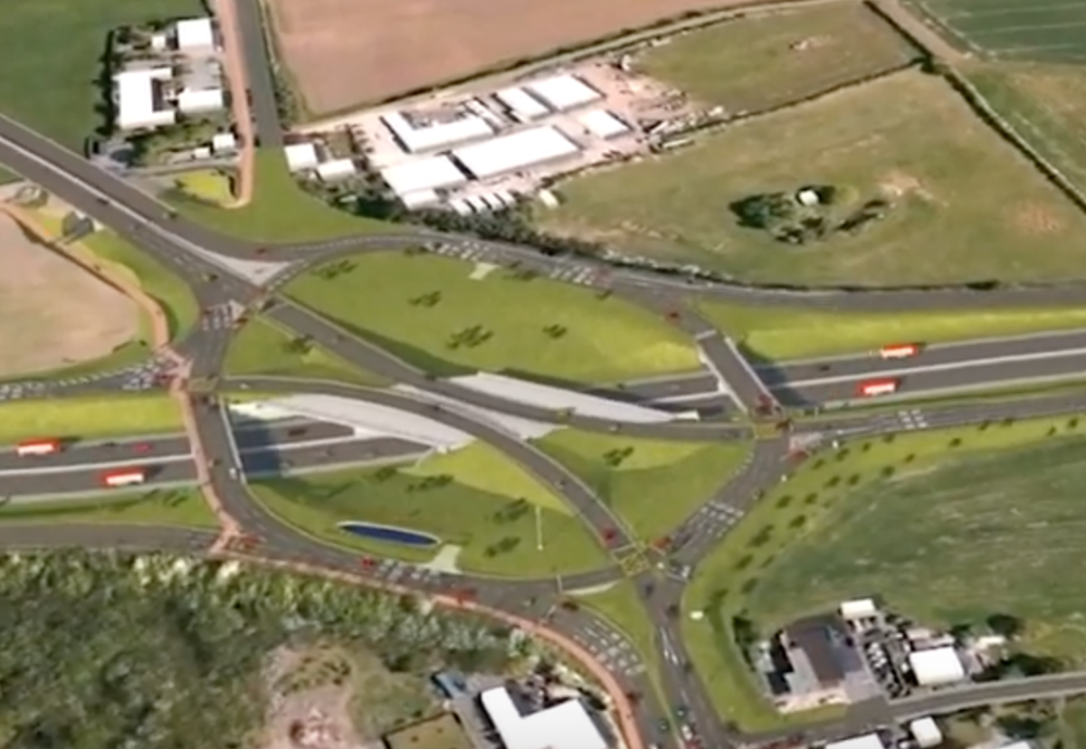 Aerial picture of future roundabout layout looking north from A556 