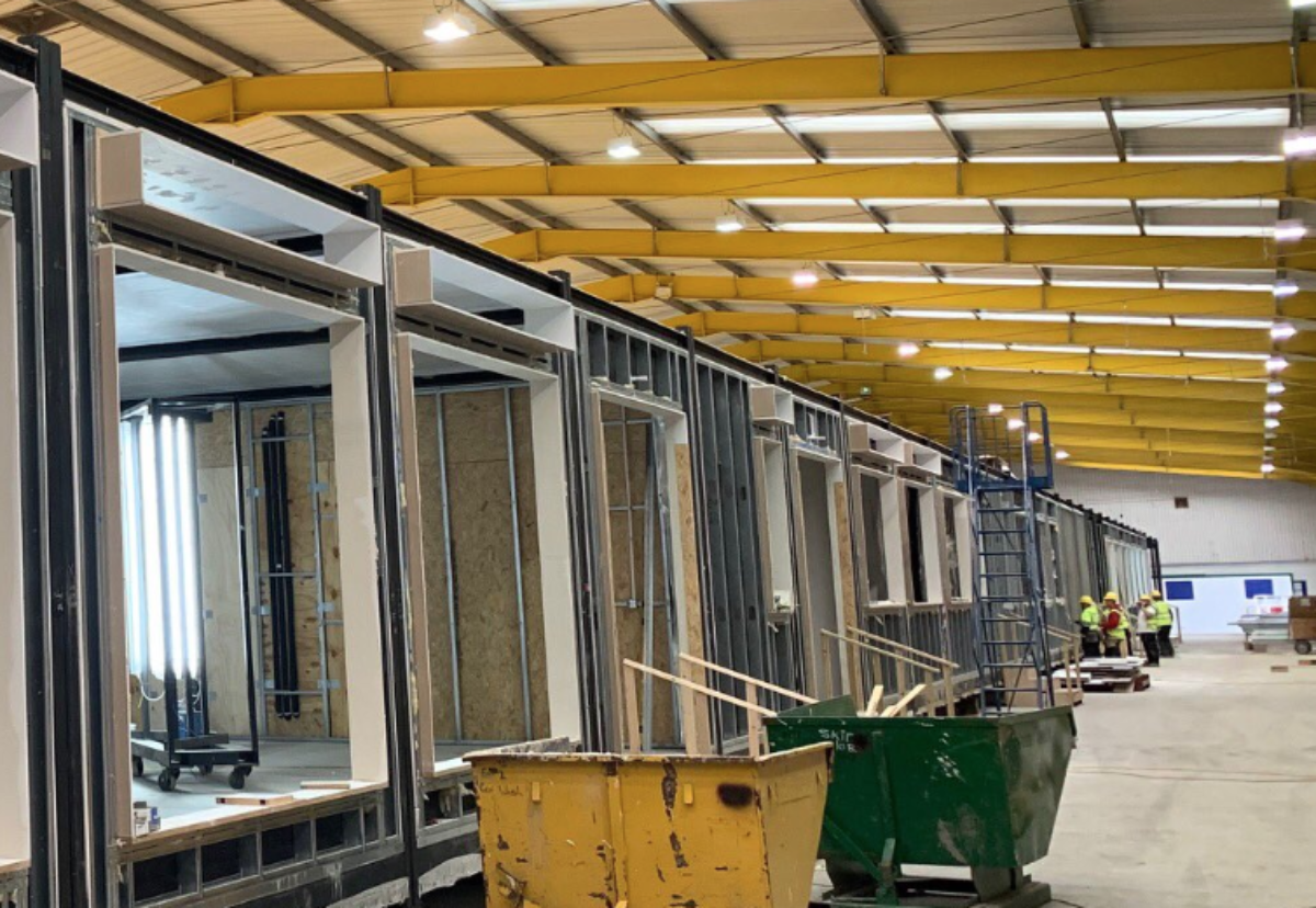 Caledonian Modular factory delivering modules for Harlow secondary school project