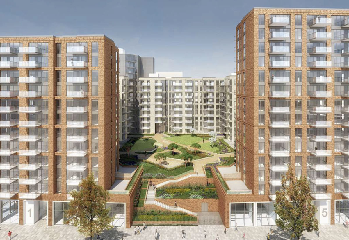 Phase one of the Convoys Wharf regeneration scheme will see 456 flats built around a small residents park