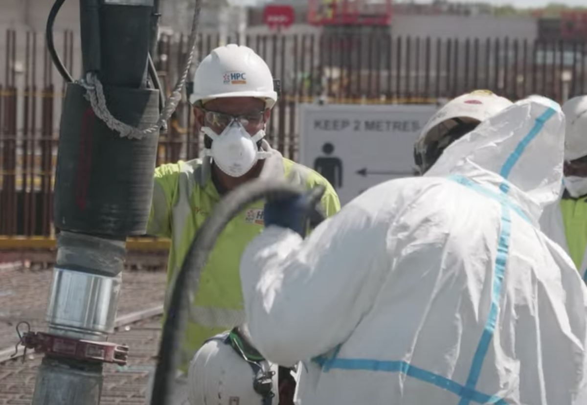 Workers at Hinkley Point keep pouring with social distancing and PPE