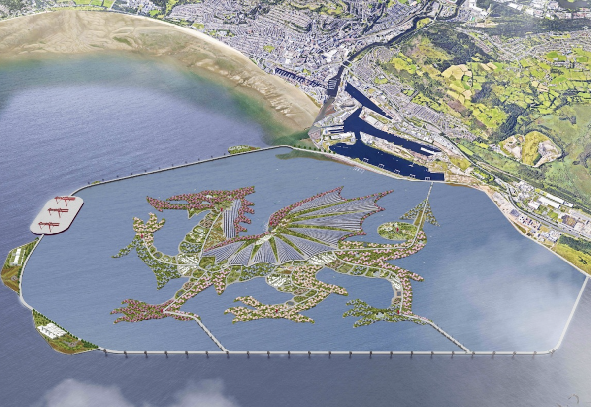 Planned Dragon Energy Island construction plan in Swansea Bay