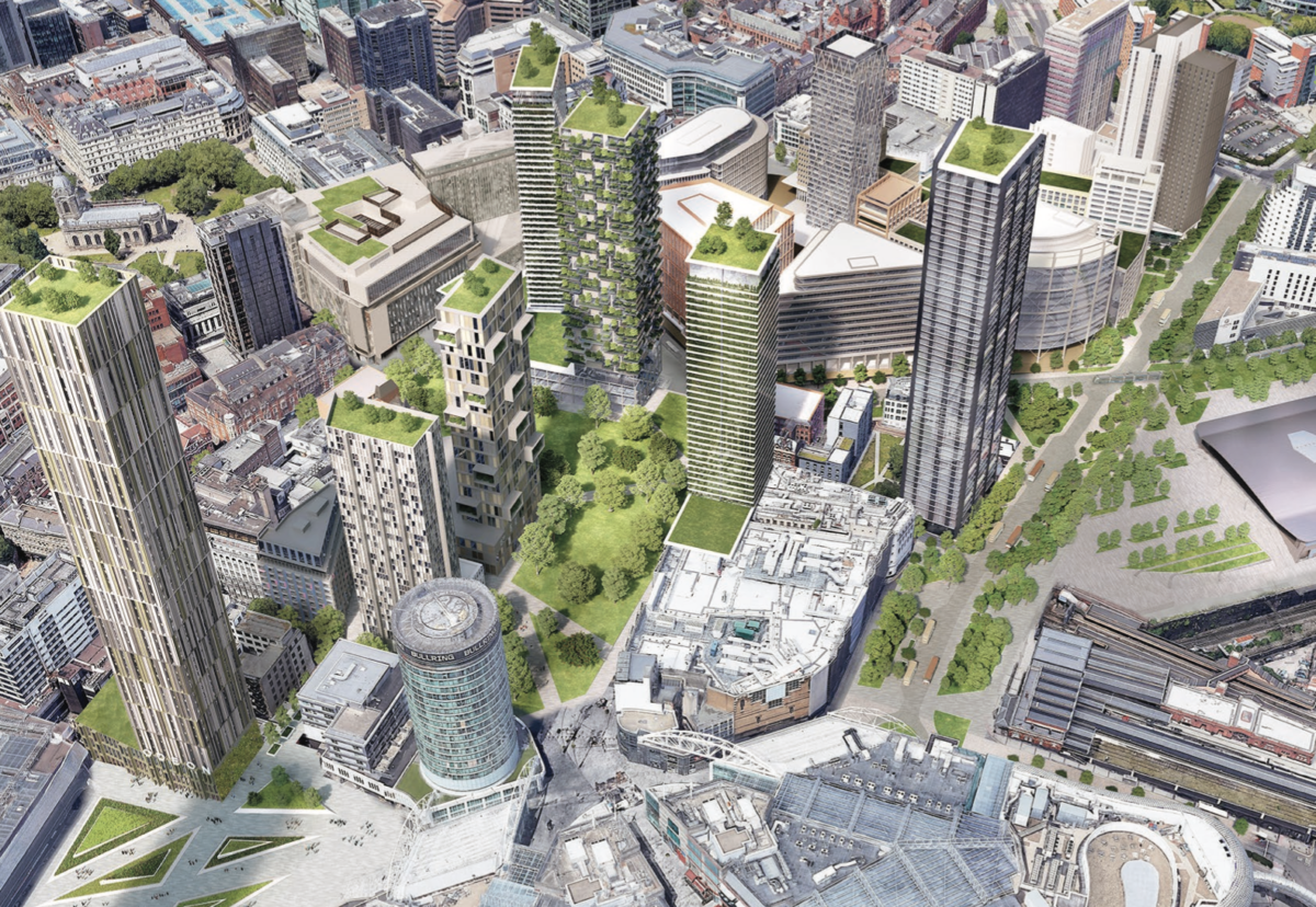 Park Birmingham- a new green space at the city's retail heart bounded by a high rise cluster