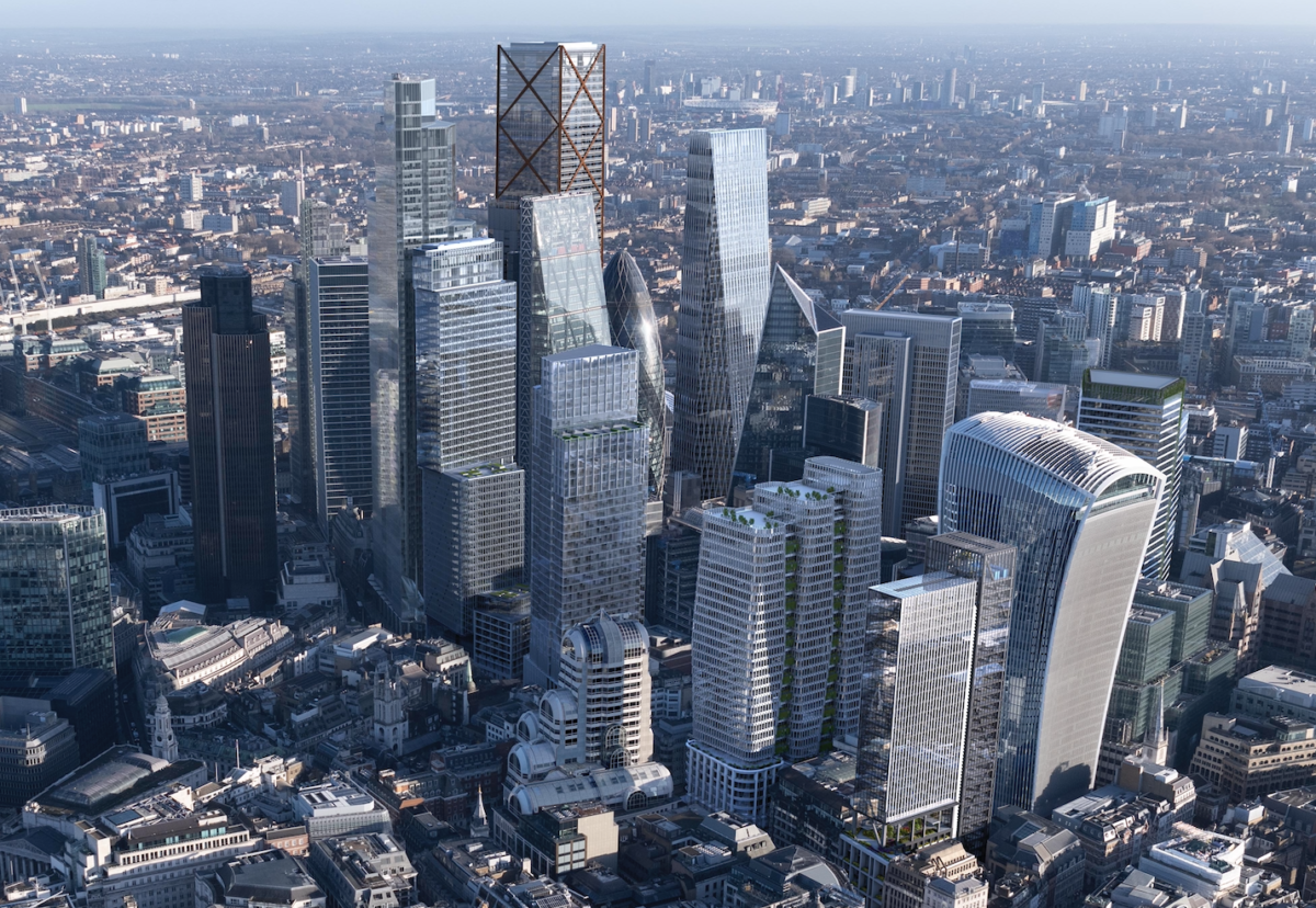 Projected mid-2020s skyline, without six further 75m tall schemes being considered