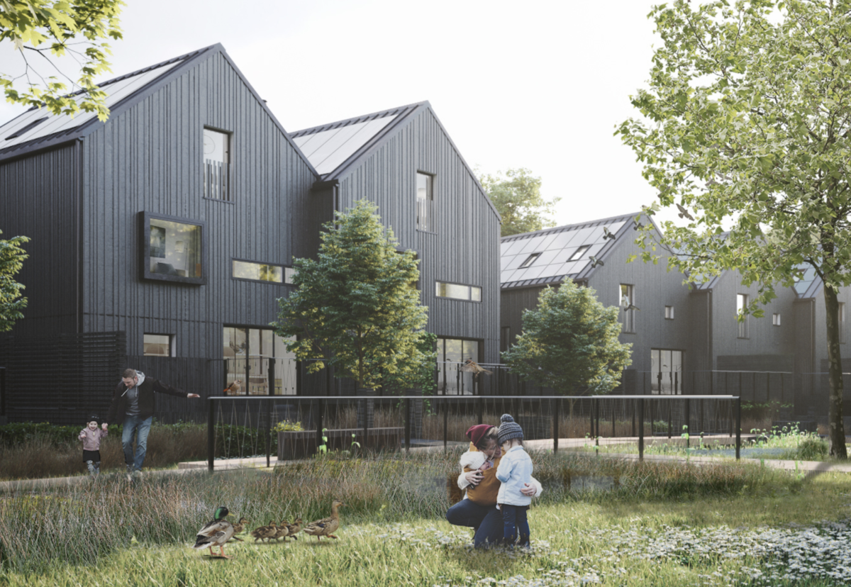 Architect Assael zero-carbon homes next to the River Wey in Hampshire