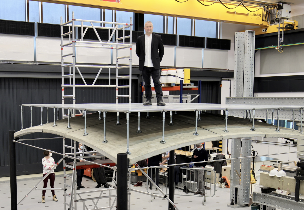 Full-scale 4.5m x 4.5m thin-shell building erected at Cambridge University’s civil engineering department.