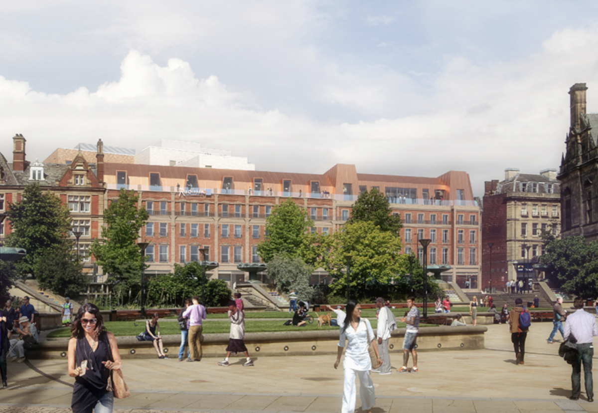 An upmarket rooftop bar and terrace is also planned for the hotel, affording striking views over the Peace Gardens
