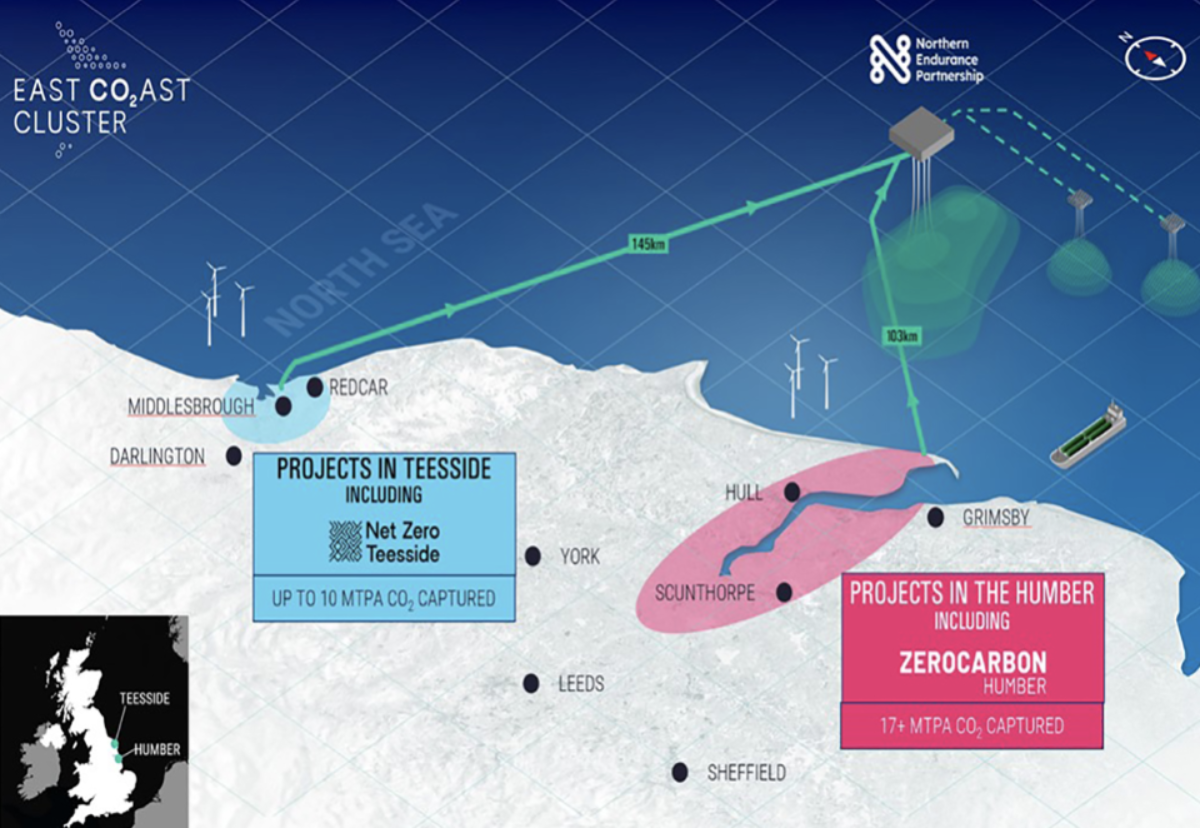 A joint venture comprising bp, Equinor, National Grid Ventures, Shell, and Total Energies is developing the common infrastructure needed to transport CO2 from emitters across Humber and Teesside to secure offshore storage in the North Sea