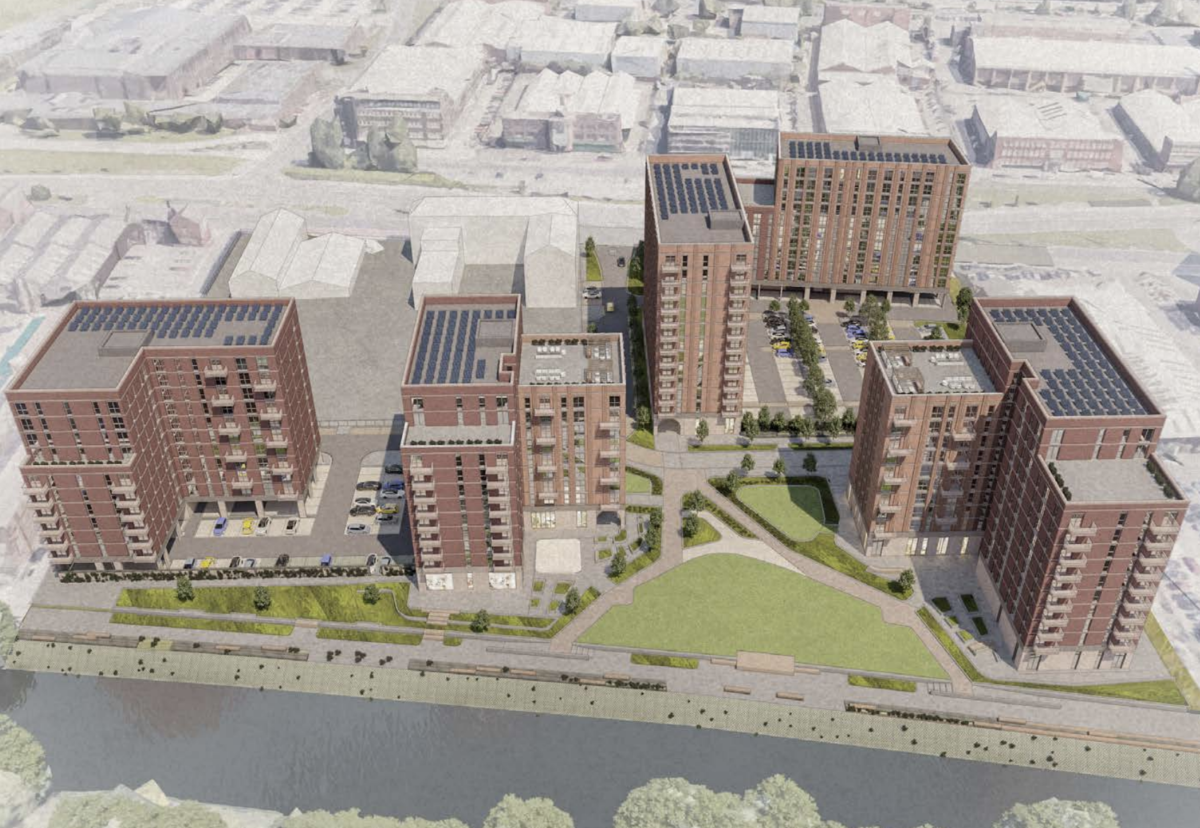 The scheme is located next to the City Reach site between Kirkstall Road and the River Aire
