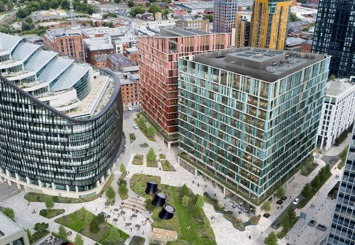 2 and 3 Angel Square (pictured terracotta and blue cladding, respectively)
