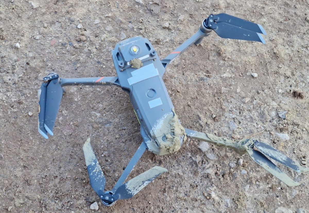 The stricken drone after it fell from the sky