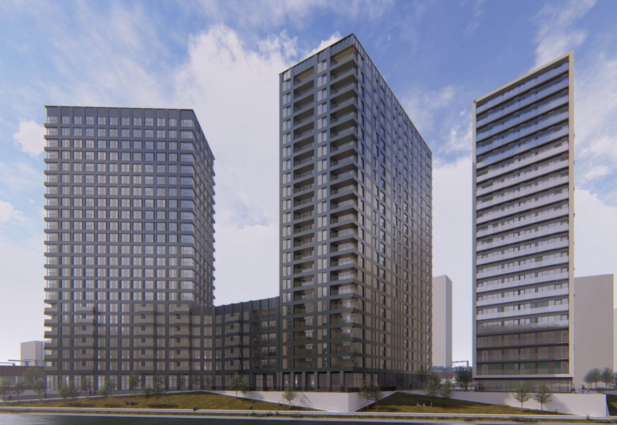 The C2 tower and plinth will sit between the already-built Slate Yard and Novella blocks