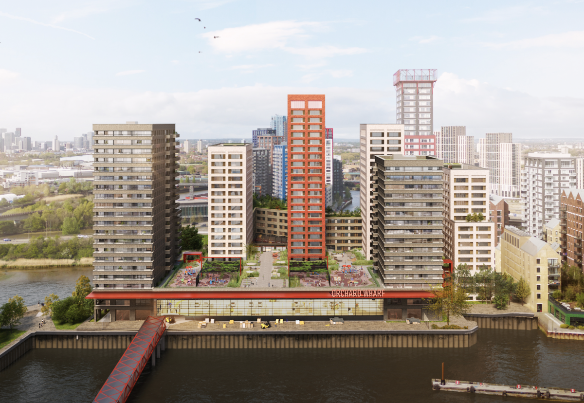 Orchard Wharf is designed by architect Howells