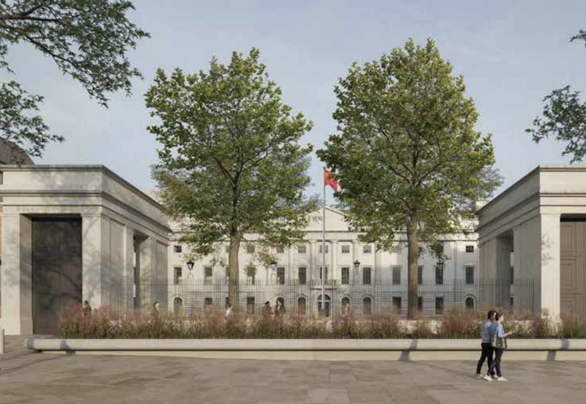 The Johnson Smirke building at the Royal Mint Court site would be at the front of the new Chinese embassy complex in London
