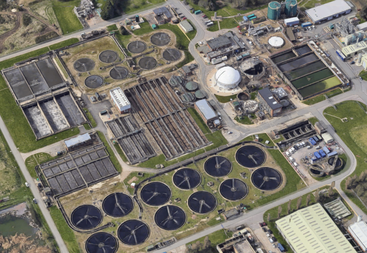 Aerial picture of Oxford sewage treatment works where big upgrade is due to progress