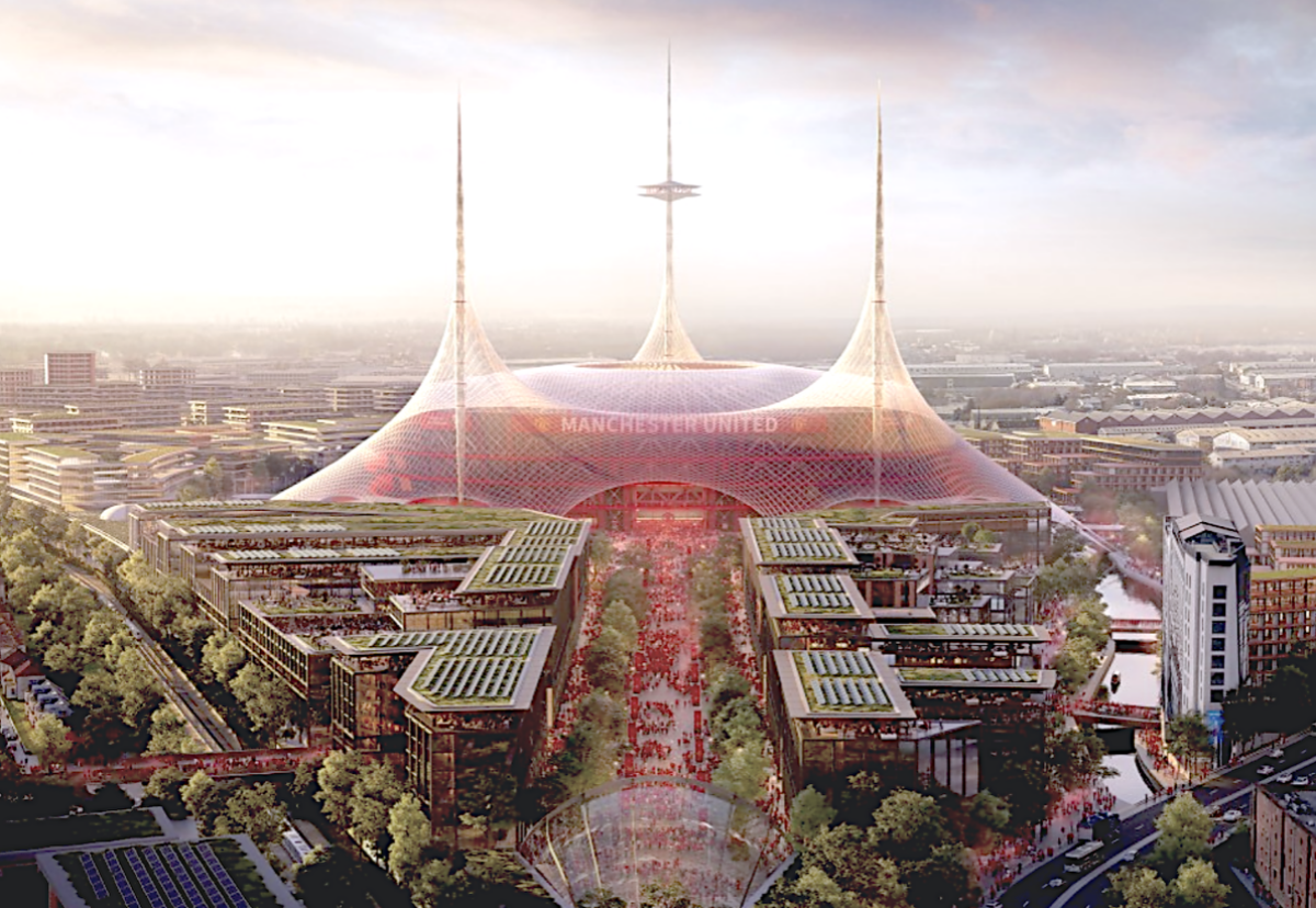 Stadium with surrounding new housing development