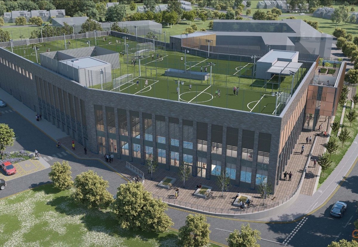 The roof terrace will comprise four small-sided 3G football pitches