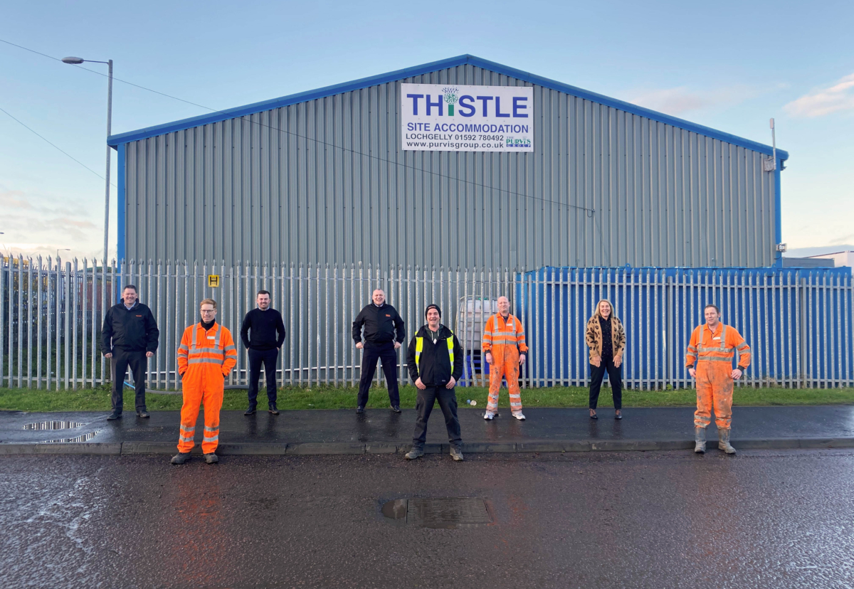  Wernick Hire’s Regional Director for Scotland, Ricky Wedlock (centre-back), and Lochgelly Depot Manager, Stuart Walker-McInnes (far left) welcome the new team