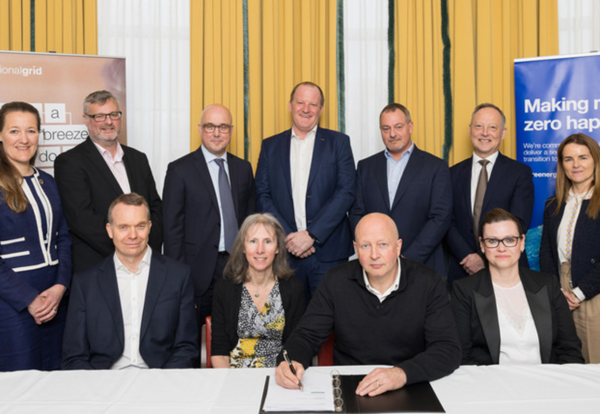 At the signing ceremony were L-R top row:  Kate Hall – AECOM – Arup JV, Simon Innis – Omexom /Taylor Woodrow (OTW), Alain Loosveld – Morrison Energy Services,  John Murphy – Murphy,  Simon Smith – Morgan Sindall Infrastructure, Paul Tremble – WSP, Madeleina Loughrey-Grant – Laing O’Rourke  L-R bottom row: Matt Staley - National Grid, Julie Taylor - National Grid, Carl Trowell - National Grid, Katie O'Hara - National Grid