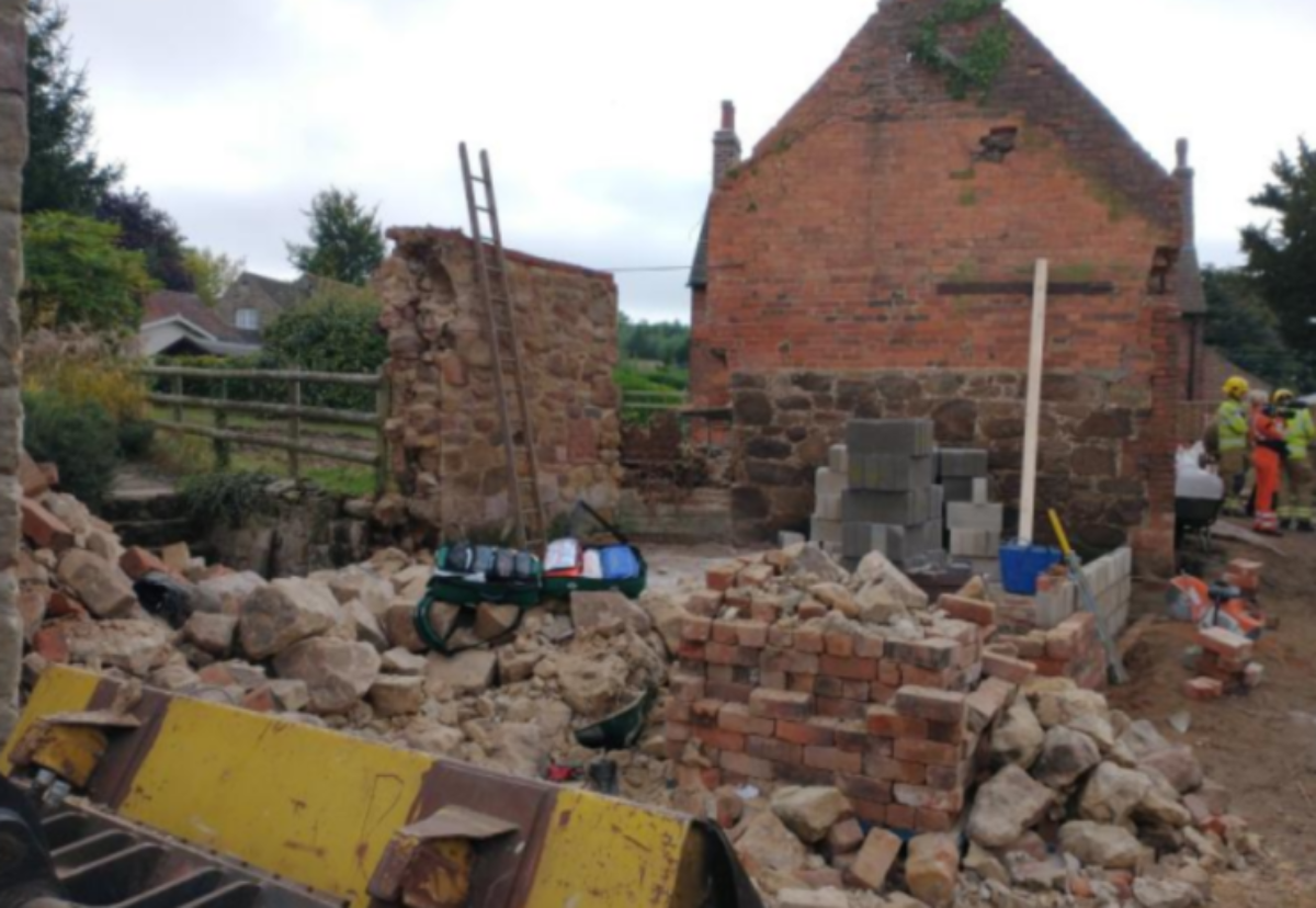 The site where the wall collapsed in Woodhouses, Derbyshire