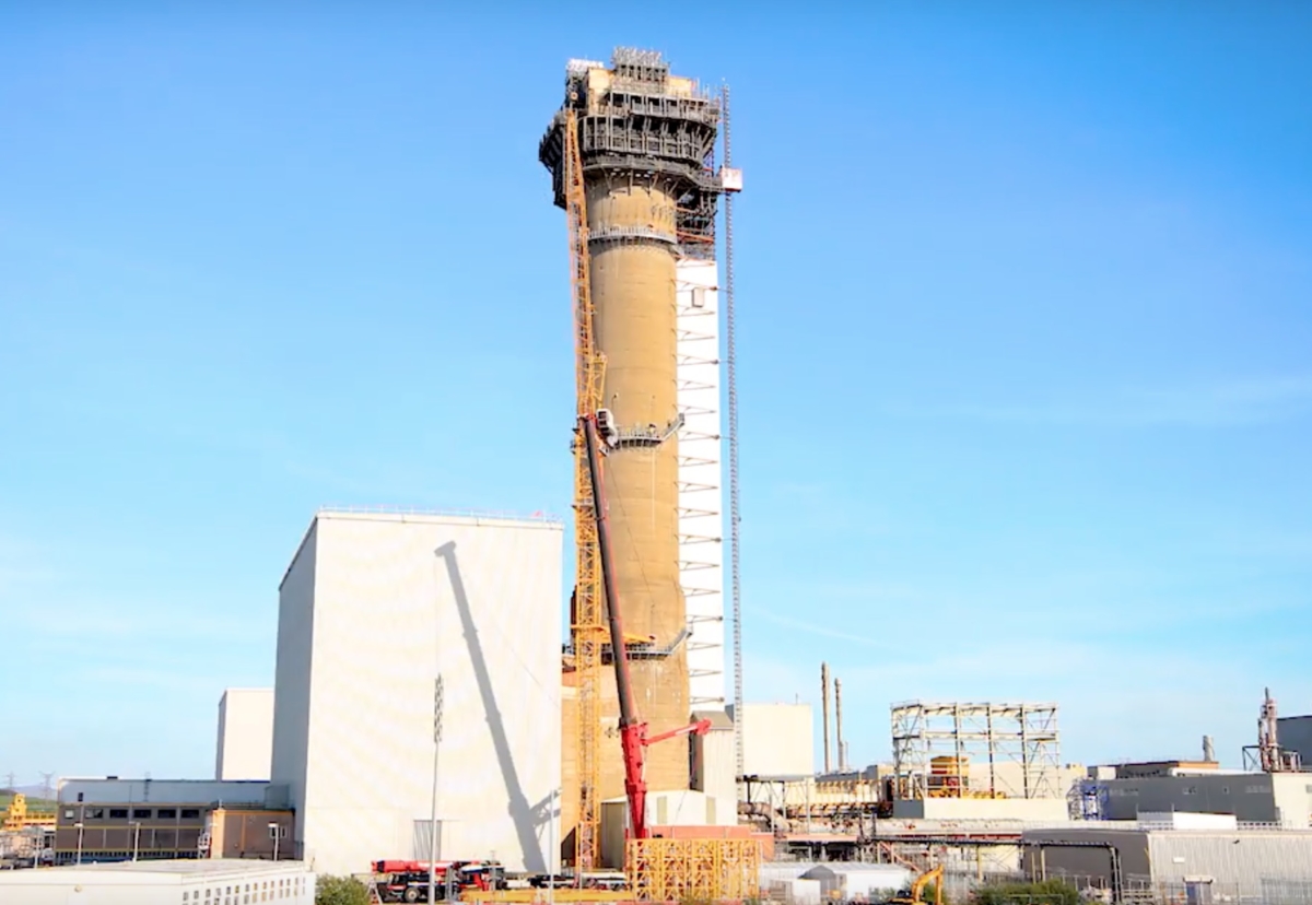 Windscale pile chimney where demolition is underway