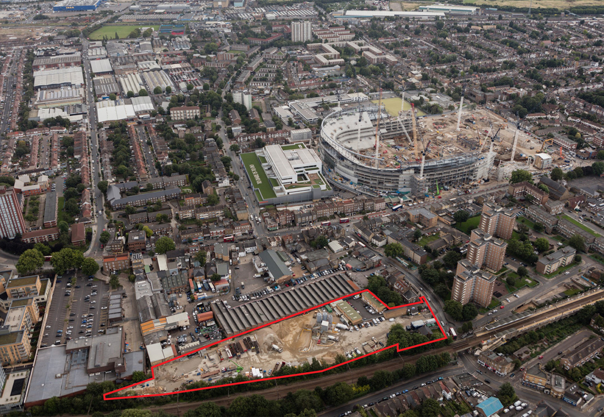 The Goods Yard site in the shadow of the new stadium